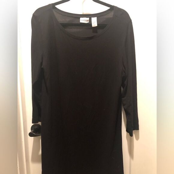 CHICO’S Long Sleeve Scoop Neck Black Midi Dress Size 2 Rayon\Spandex Travel - Picture 1 of 2